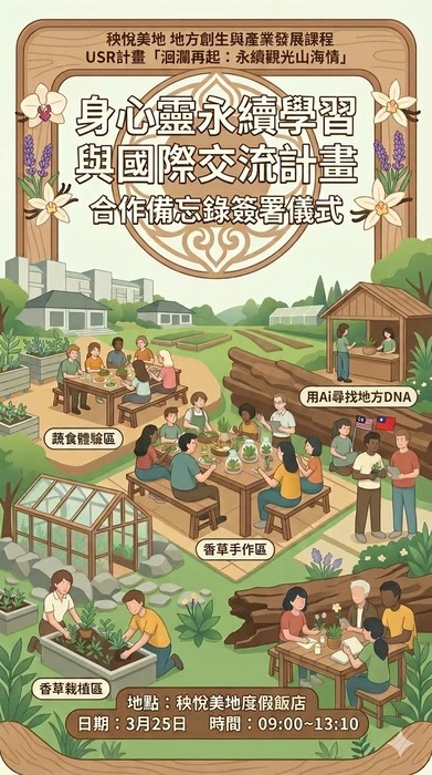 【本系演講公告】地方創生與產業發展課程系列活動_身心靈永續學習與國際交流計畫_合作備忘錄簽署儀式圖片