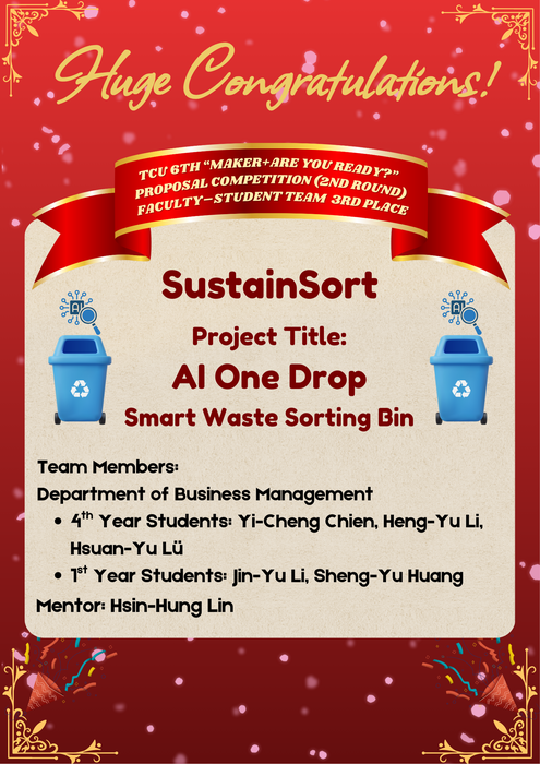[Department Achievement] Business Management students won 3rd Place in Tzu Chi University’s “Maker+ Are You Ready?” Proposal Competition.Image