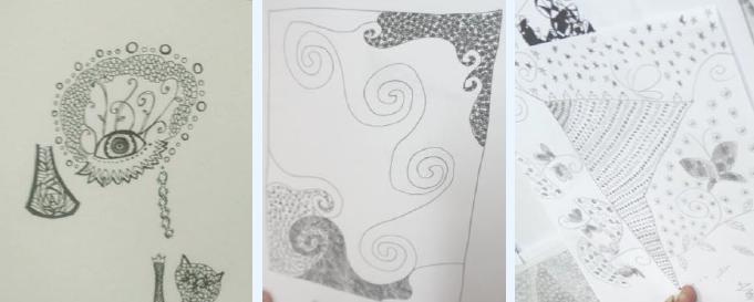 同學於課程空檔創作的禪繞畫，風格殊異圖片
