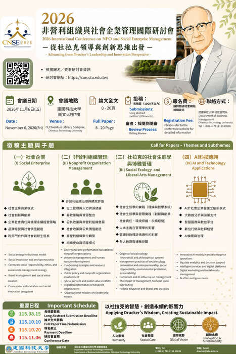 【校外來文公告】2026非營利組織與社會企業管理國際研討會-從杜拉克領導與創新思維出發圖片