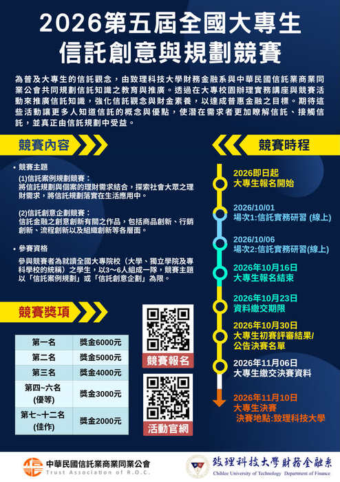 【校外來文公告】2026第五屆全國大專生信託創意與規劃競賽圖片