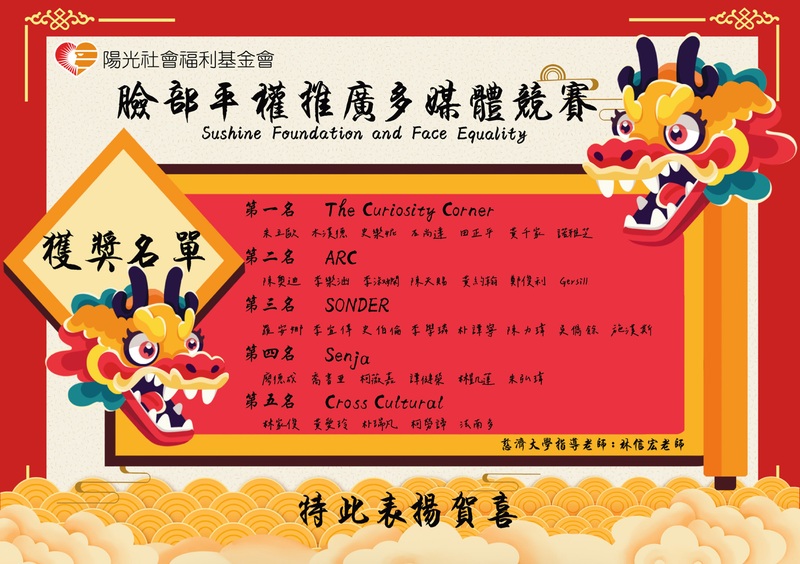 【本系榮譽】臉部平權推廣多媒體競賽 前五名盡入囊中圖片