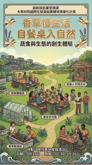 【本系演講公告】創新與創業課程系列活動_香草慢生活_自餐桌入自然：蔬食與生態的創生體驗圖片